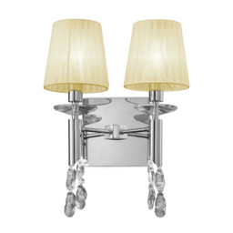 Tiffany Wall Lamp Switched 2+2 Light E14+G9, Polished Chrome With Cream Shades & Clear Crystal