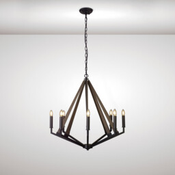 Hilton Octagonal Pendant 8 Light E14 Satin Black/Dark Grey Wood - thumbnail 2