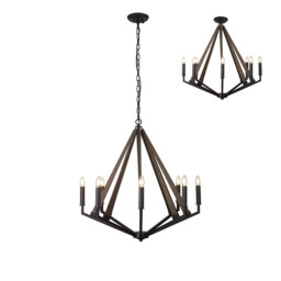 Hilton Octagonal Pendant 8 Light E14 Satin Black/Dark Grey Wood - thumbnail 1