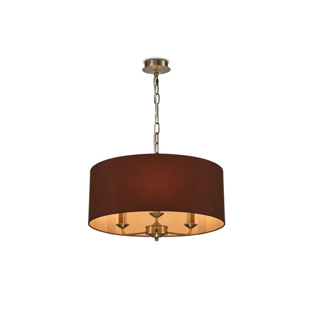 Banyan 3 Light Multi Arm Pendant, E14 Antique Brass With 50cm x 20cm Dual Faux Silk Shade, Raw Cocoa/Grecian Bronze - image 1