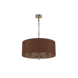 Banyan 3 Light Multi Arm Pendant, E14 Antique Brass With 50cm x 20cm Dual Faux Silk Shade, Raw Cocoa/Grecian Bronze - thumbnail 5