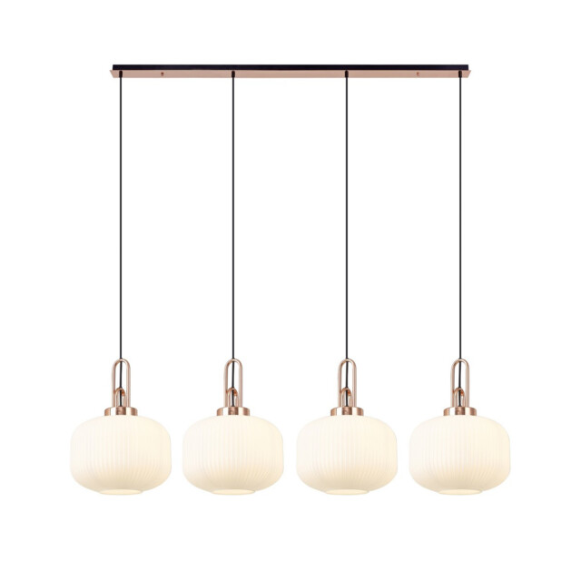 Yorktown Linear Pendant, 4 x E27, Copper/Matt Black With 30cm Pumpkin Shaped Ribbed Opal Glass - image 1