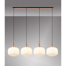 Yorktown Linear Pendant, 4 x E27, Copper/Matt Black With 30cm Pumpkin Shaped Ribbed Opal Glass - thumbnail 3