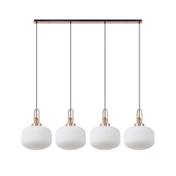Yorktown Linear Pendant, 4 x E27, Copper/Matt Black With 30cm Pumpkin Shaped Ribbed Opal Glass - thumbnail 5