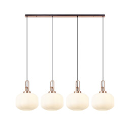 Yorktown Linear Pendant, 4 x E27, Copper/Matt Black With 30cm Pumpkin Shaped Ribbed Opal Glass - thumbnail 1