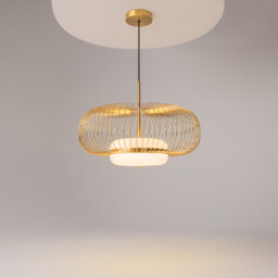 Levitation Modern Wire Frame Pendant Ceiling Light Brass 3000K 500lm White Shade - thumbnail 2