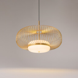 Levitation Modern Wire Frame Pendant Ceiling Light Brass 3000K 500lm White Shade - thumbnail 5