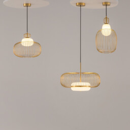 Levitation Modern Wire Frame Pendant Ceiling Light Brass 3000K 500lm White Shade - thumbnail 3