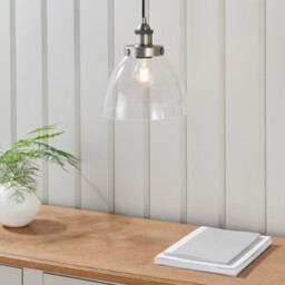 Hansen Dome Pendant Light Brushed Silver Paint, Clear Glass - thumbnail 3