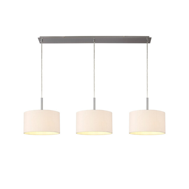 Baymont Satin Nickel 3 Light E27 Linear Pendant With 30cm x 17cm Dual Faux Silk Shade, Nude Beige/Moonlight - image 1