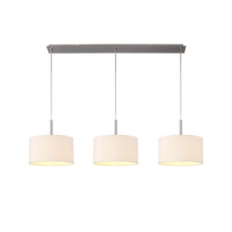 Baymont Satin Nickel 3 Light E27 Linear Pendant With 30cm x 17cm Dual Faux Silk Shade, Nude Beige/Moonlight