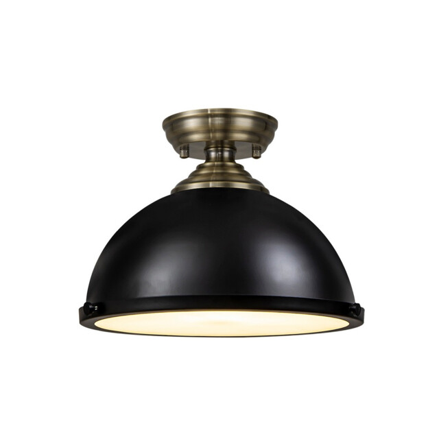 Dresden Flush Ceiling Lamp E27 With Round 31cm Metal Shade Antique Brass, Matt Black, Frosted White - image 1