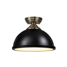 Dresden Flush Ceiling Lamp E27 With Round 31cm Metal Shade Antique Brass, Matt Black, Frosted White - thumbnail 1