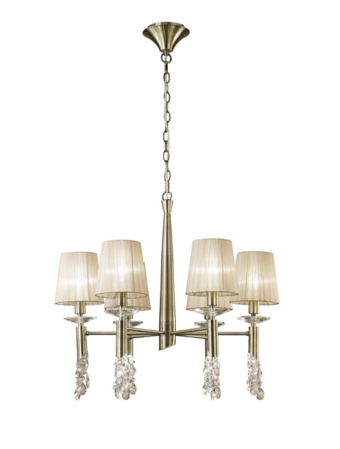 Tiffany Ceiling Pendant 6+6 Light E14+G9, Antique Brass with Soft Bronze Shades & Clear Crystal - image 1