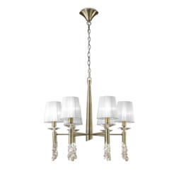 Tiffany Ceiling Pendant 6+6 Light E14+G9, Antique Brass with Soft Bronze Shades & Clear Crystal - thumbnail 5