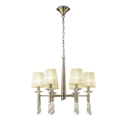 Tiffany Ceiling Pendant 6+6 Light E14+G9, Antique Brass with Soft Bronze Shades & Clear Crystal - thumbnail 3