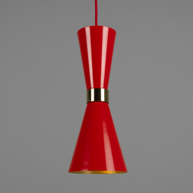 Cairo Coloured Pendant Light, Polished Brass, Red - image 1
