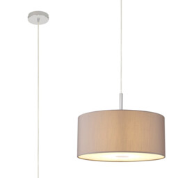 Baymont Polished Chrome E27 Single Pendant With 40cm x 18cm Faux Silk Shade, Grey/White Laminate