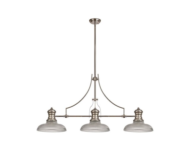 Cairo 3 Light Telescopic Ceiling Pendant E27 With 30cm Round Glass Shade, Polished Nickel, Clear - image 1