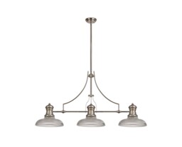 Cairo 3 Light Telescopic Ceiling Pendant E27 With 30cm Round Glass Shade, Polished Nickel, Clear