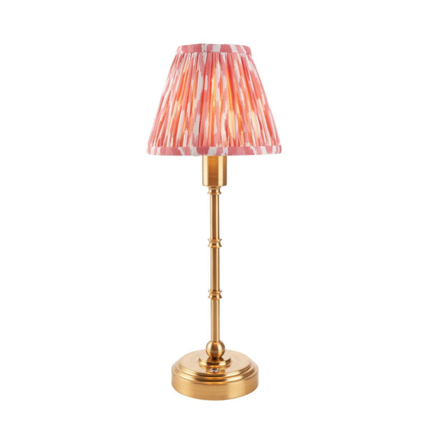 Burley Rechargeable Brushed Aged Brass Plate Table Lamp with Ikat Shade 16cm Integrated LED - image 1