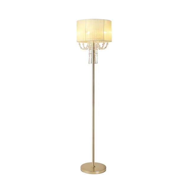 Freida Floor Lamp With Ivory Cream Shade 3 Light E14 French Gold/Crystal - image 1