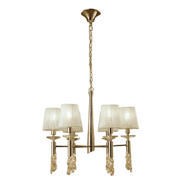 Tiffany Pendant 6+6 Light E14+G9, French Gold With Cream Shades & Clear Crystal - image 1