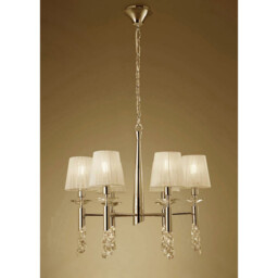 Tiffany Pendant 6+6 Light E14+G9, French Gold With Cream Shades & Clear Crystal - thumbnail 2