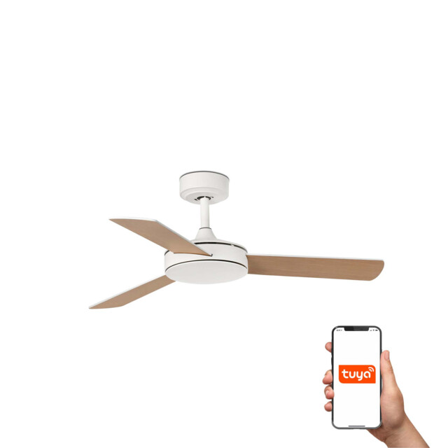 Mini Small 3 Blade Ceiling Fan Matt White, Maple Tuya Smart System - image 1