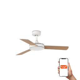 Mini Small 3 Blade Ceiling Fan Matt White, Maple Tuya Smart System