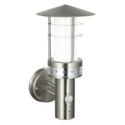 Pagoda PIR 1 Light Outdoor Wall Light Brushed Stainless Steel, Frosted Polycarbonate IP44, E27 - thumbnail 1