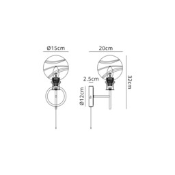 Plattsburgh Switched Wall Light E14 IP44 With 15cm Round White & Grey Marble Effect Glass Shade, Brass & Satin Black Framework - thumbnail 2
