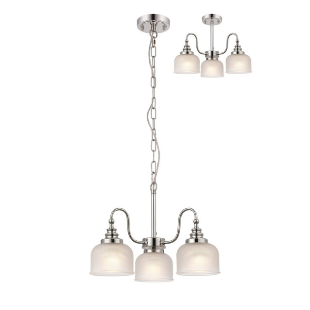 DeRuyter 47cm Semi Flush/Pendant, 3 Light E27, Polished Nickel/Frosted Glass - image 1