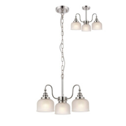 DeRuyter 47cm Semi Flush/Pendant, 3 Light E27, Polished Nickel/Frosted Glass - thumbnail 1
