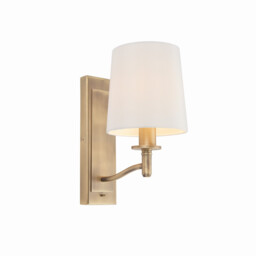 Ortona 1 Light Wall Matt Antique Brass, Vintage White Faux Silk, E14