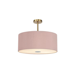 Baymont Antique Brass 5 Light E27 Semi Flush Fixture With 60cm x 22cm Dual Faux Silk Shade, Taupe/Halo Gold