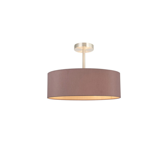 Baymont Satin Nickel 5 Light E27 Semi Flush Fixture, With 45cm x 15cm Dual Faux Silk Shade, Taupe/Halo Gold - image 1