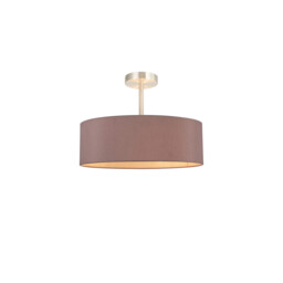 Baymont Satin Nickel 5 Light E27 Semi Flush Fixture, With 45cm x 15cm Dual Faux Silk Shade, Taupe/Halo Gold