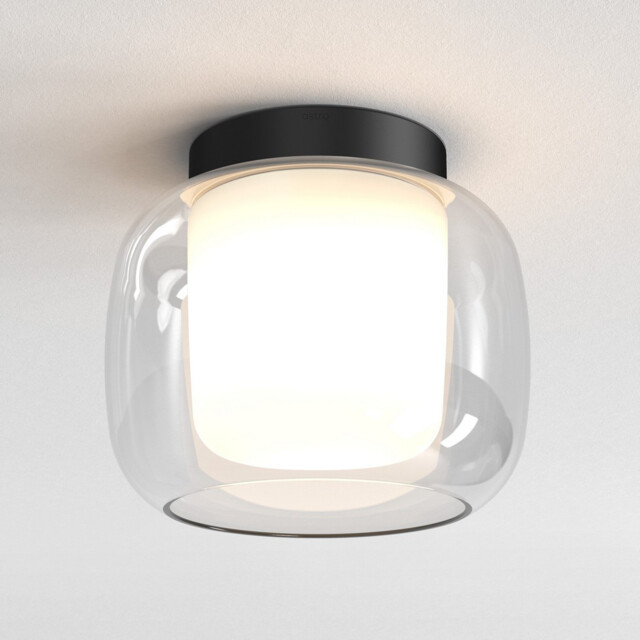 Aquina Bathroom 24cm Ceiling Light Matt Black with Glass Shade - image 1