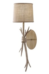 Sabina Wall Lamp, 1 x E27 (Max 40W), Imitation Wood, Linen Shade - thumbnail 1