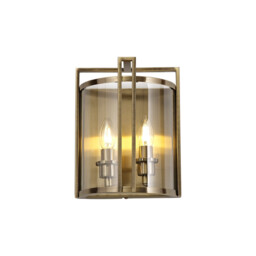 Eaton Wall Lamp 2 Light E14 Antique Brass/Glass