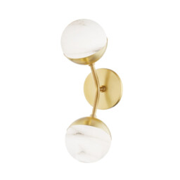 Saratoga 2 Light Wall Sconce Brass, Spanish Alabaster, 2700K