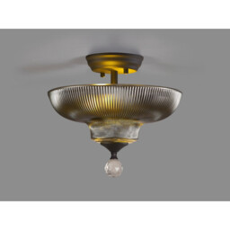 Dresden 2 Light Semi Flush Ceiling Lamp E27 With Round 30cm Glass Shade Graphite, Smoked - thumbnail 3