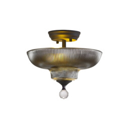 Dresden 2 Light Semi Flush Ceiling Lamp E27 With Round 30cm Glass Shade Graphite, Smoked - thumbnail 1