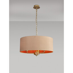 Banyan 3 Light Multi Arm Pendant With 50cm x 20cm Dual Faux Silk Fabric Shade Champagne Gold/Antique Gold - thumbnail 2