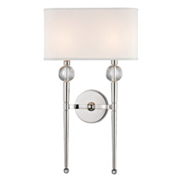 Rockland 2 Light Wall Sconce Polished Nickel, Faux Silk