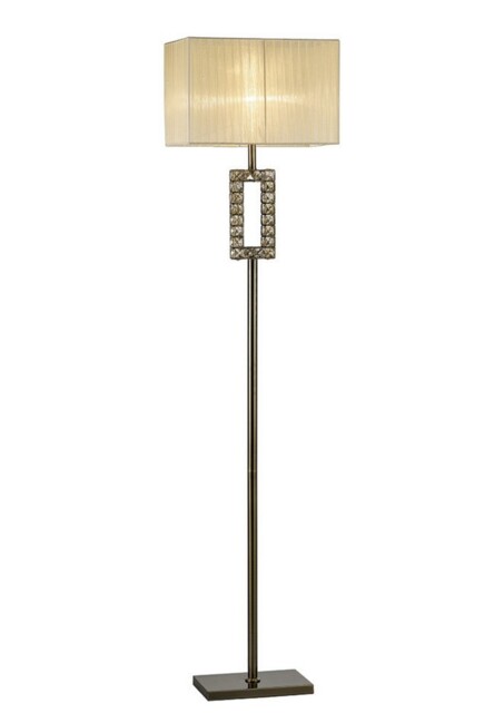 Florence Rectangle Floor Lamp with Cream Shade 1 Light Antique Brass, Crystal - image 1