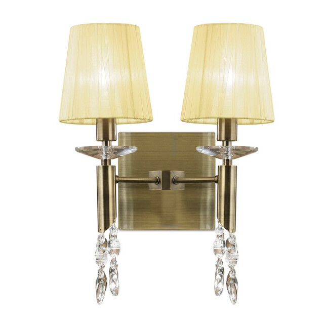 Tiffany Wall Lamp Switched 2+2 Light E14+G9, Antique Brass With Cream Shades & Clear Crystal - image 1
