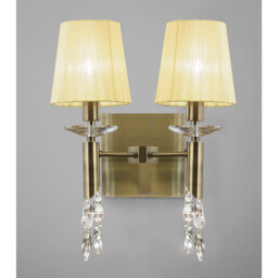 Tiffany Wall Lamp Switched 2+2 Light E14+G9, Antique Brass With Cream Shades & Clear Crystal - thumbnail 2