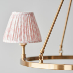 Chester Brushed Aged Brass Plate Pendant Light with Peachy Keen Fabric Leaf Shade 16cm 3x B22 - thumbnail 5